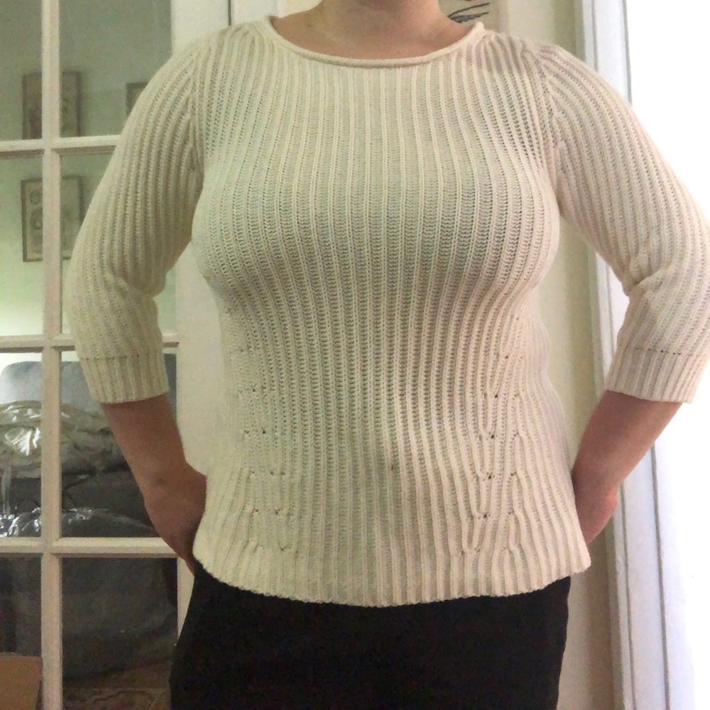 3/4 Sleeve White Lauren Sweater